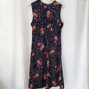 Vintage Handmade Navy Blue & Floral 60s / 70s Dress